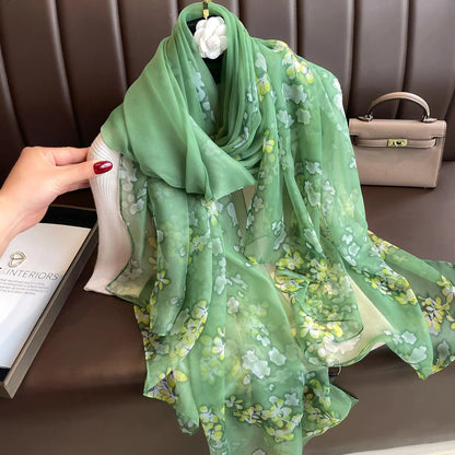 Écharpe en Soie Fleuri pour Femme