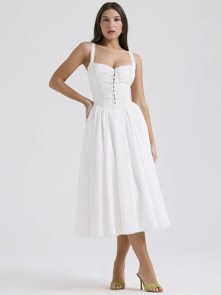 Robe Été en Linon Léger avec Détails Romantiques