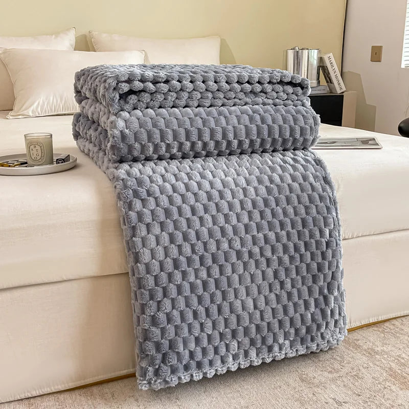 Plaid Peluche Jaune Doux et Confortable pour Lit ou Canapé