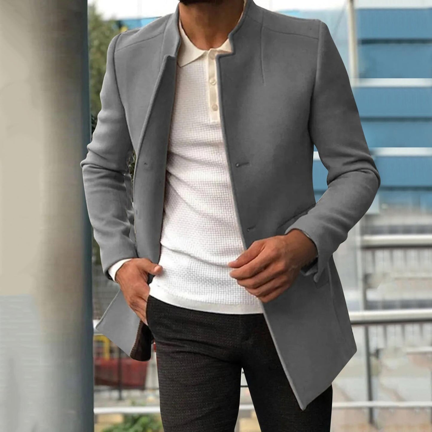 Manteau Homme Slim Fit Noir Élégant