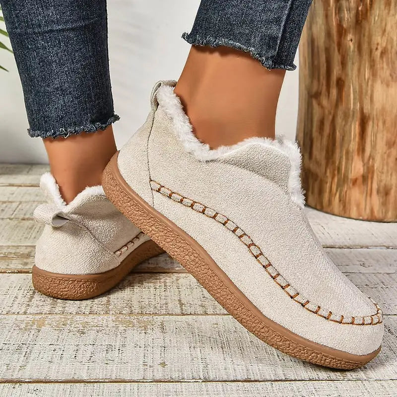 Bottes Femme Chic à Talon Plat avec Doublure Fausse Fourrure