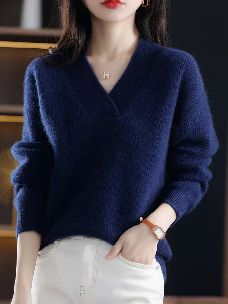 Pull Cachemire Femme Col V Chaud et Élégant Hiver