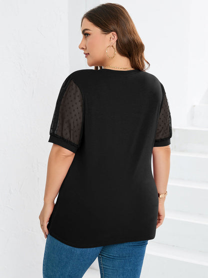 Top Femme Décolleté V avec Manches Bouffantes
