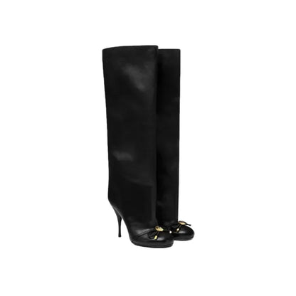 Bottines Cuir Femmes Élégantes à Talons Hauts avec Détails Dorés
