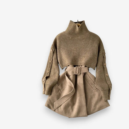 Ensemble 2 Pièces Décontracté Col Roulé Manches Longues Femme
