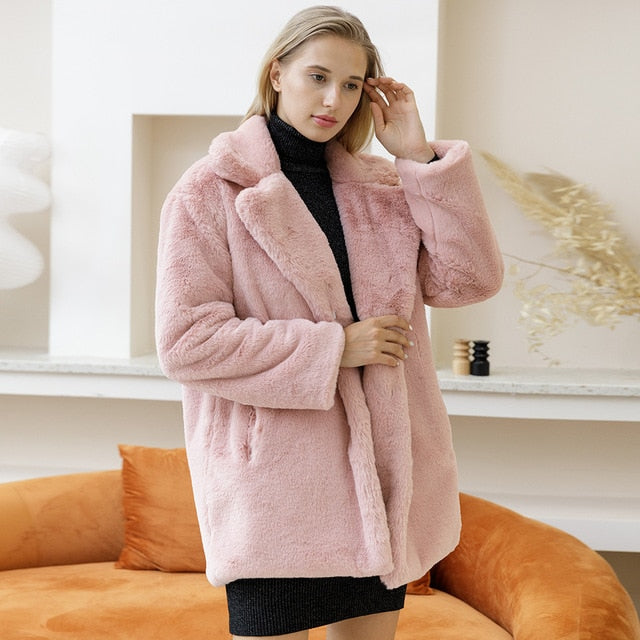 Manteau Femme Mi-Long Hivernal Col Fourrure Synthétique Chauffant