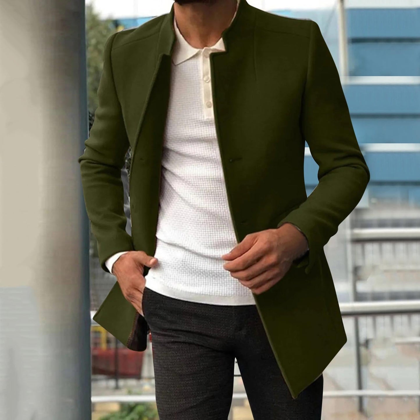 Manteau Homme Slim Fit Noir Élégant
