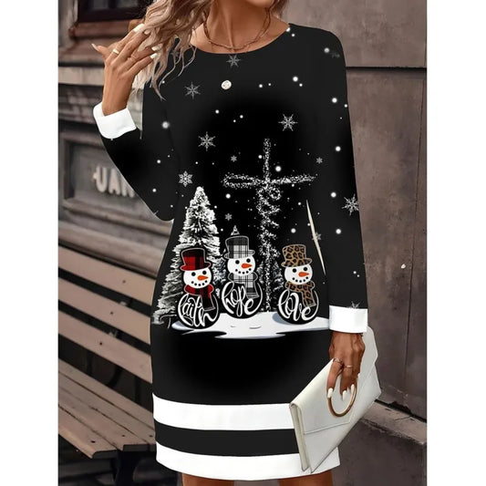 Robe de Noël Femme avec Impression Bonhomme de Neige - BerlinGlamour
