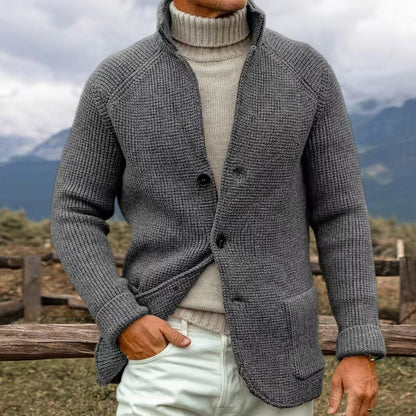 Gilet Homme Brun en Maille avec Col Relevé