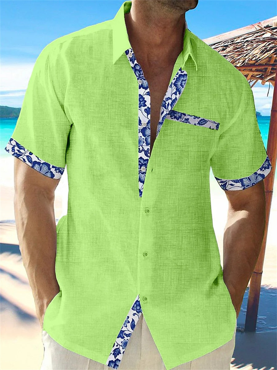 Chemise Homme Coton Manches Courtes Imprimé Floral