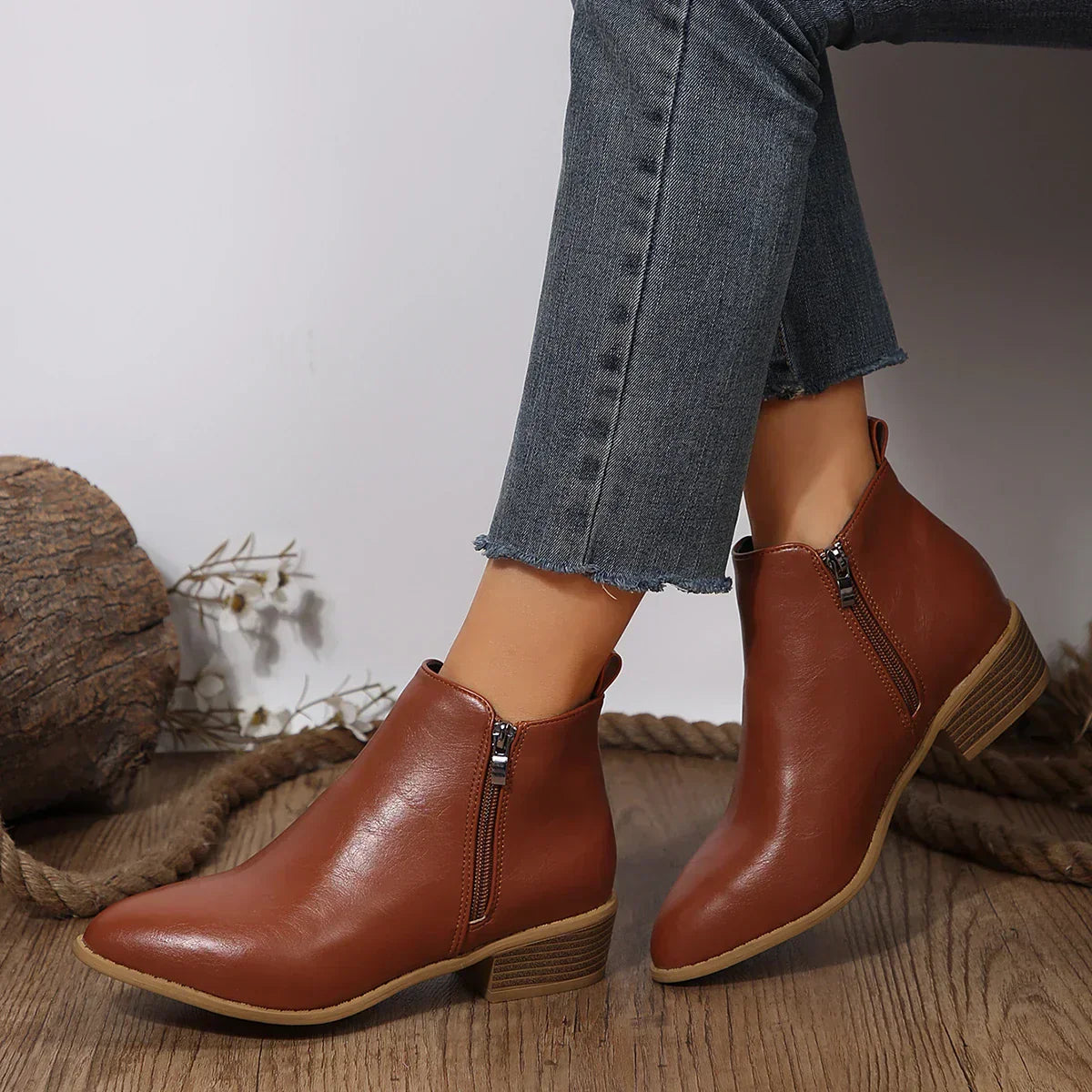 Bottines Femme Printemps Décontractées à Fermeture Éclair Latéral