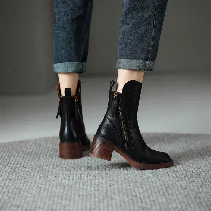 Bottines Femmes Talon Plat avec Fermeture Éclair Féminine - PanierRoyale