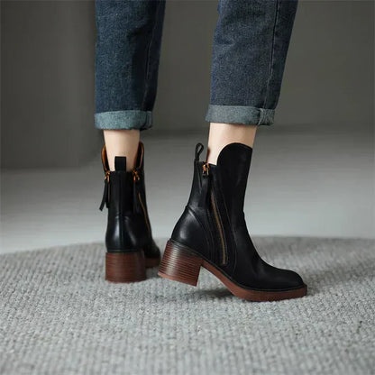Bottines Femmes Talon Plat avec Fermeture Éclair Féminine - PanierRoyale