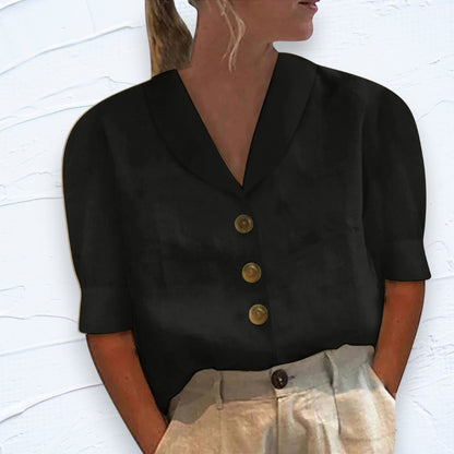 Blouse en Lin Blanc Élégant Manches Courtes