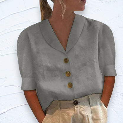 Blouse en Lin Blanc Élégant Manches Courtes