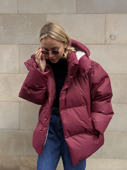 Doudoune femme hivernale brune avec capuchon