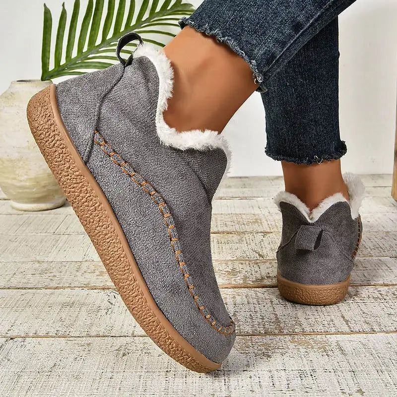 Bottes Femme Chic à Talon Plat avec Doublure Fausse Fourrure