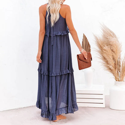 Robe Bohème Été avec Volants et Décolleté Profond