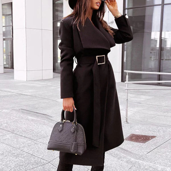 Manteau Femme Hiver Chic à Ceinture Élastique Col Détaché - PanierRoyale