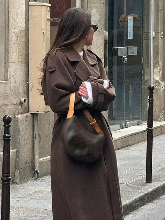 Manteau Femme Long Élégant en Laine pour Hiver - PanierRoyale