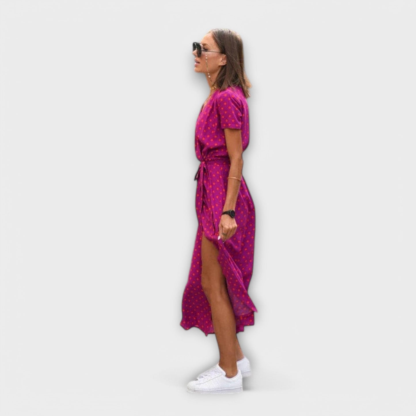 Robe Féminine Décontractée avec Col en V et Ceinture