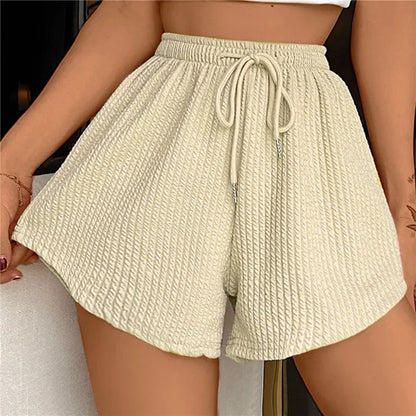 Short Femme Lin Beige Élastique avec Ceinture Ajutable