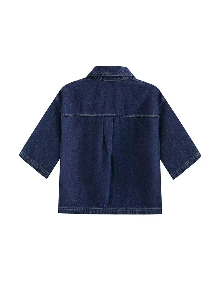 Jeans Ensemble Femme Courte Manche et Minirock Asymétrique