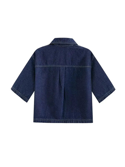 Jeans Ensemble Femme Courte Manche et Minirock Asymétrique