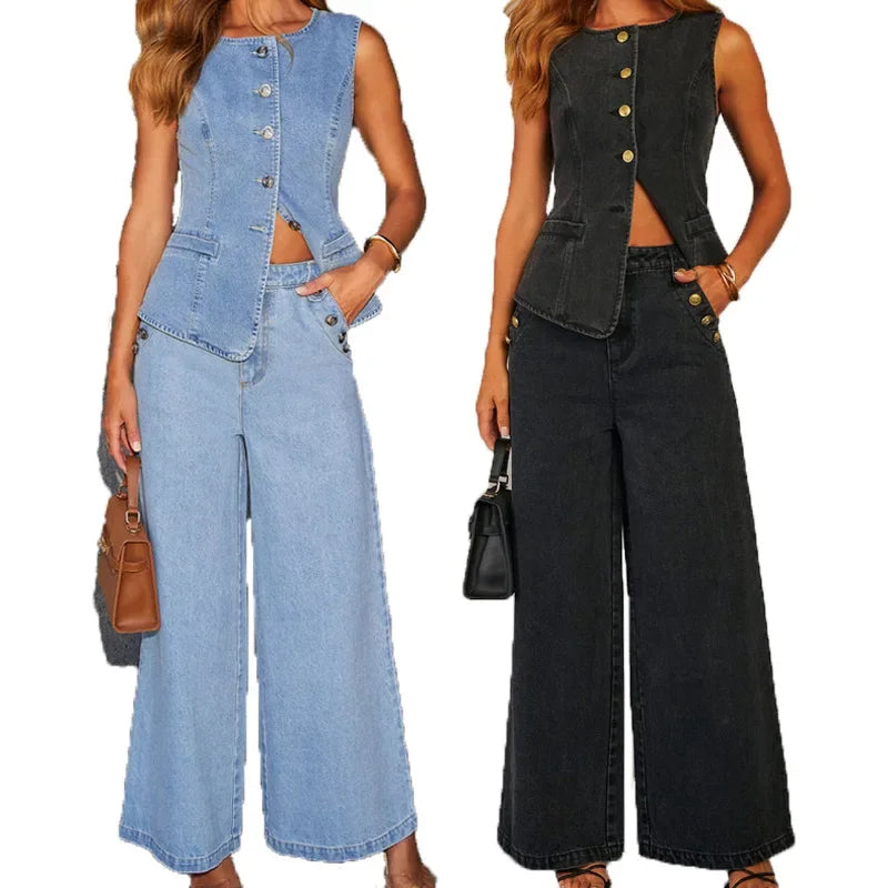 Jean Veste et Pantalon Large Femme Moderne