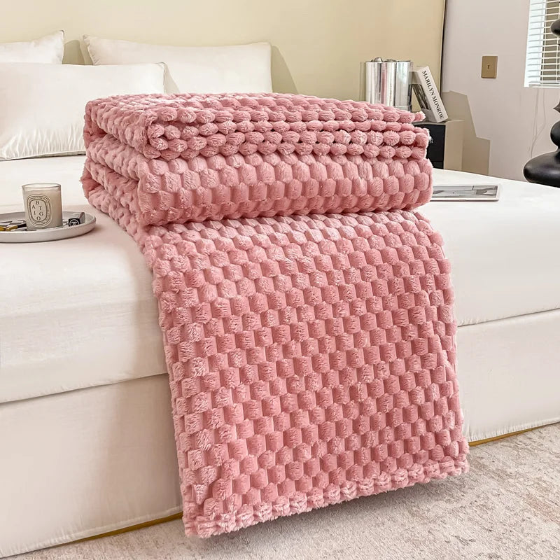 Plaid Peluche Jaune Doux et Confortable pour Lit ou Canapé