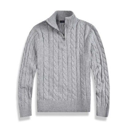 Pull Homme Col Zippé Laine Mélangée Gris Chiné