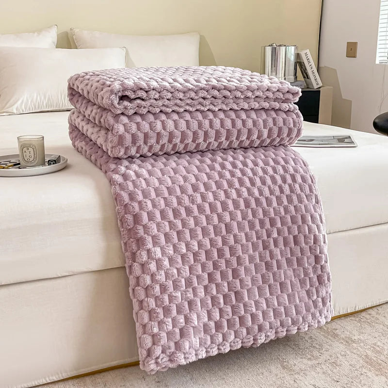 Plaid Peluche Jaune Doux et Confortable pour Lit ou Canapé