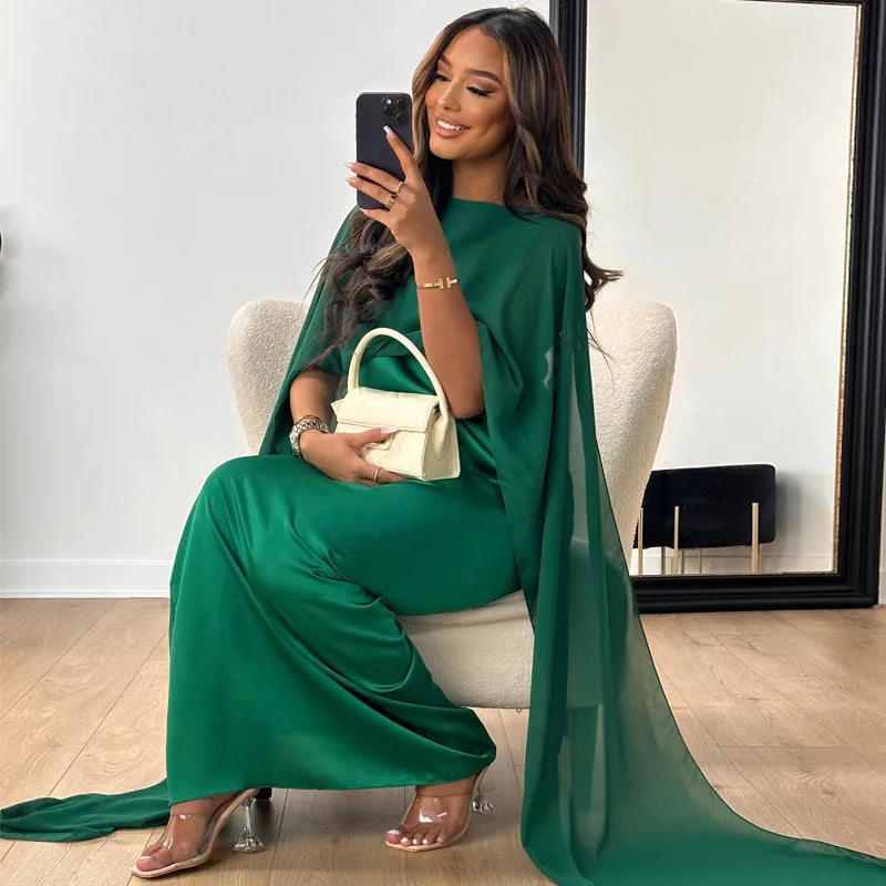 Robe du Soirée Longue pour Femme à Manches Capes