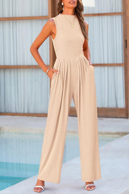 Combinaison Femme Sans Manches Pantalon Large Coupe Fluide