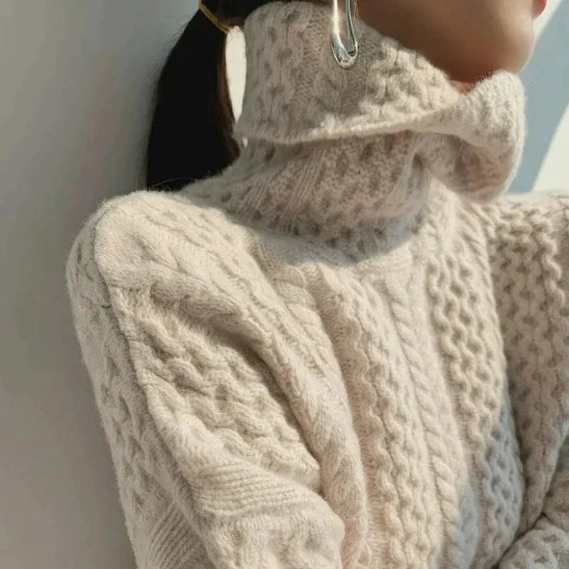 Pull Femme Laine Mérinos Col Rond Beige Chaud - PanierRoyale