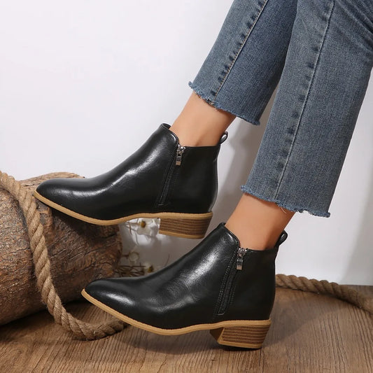 Bottines Femme Printemps Décontractées à Fermeture Éclair Latéral - BerlinGlamour