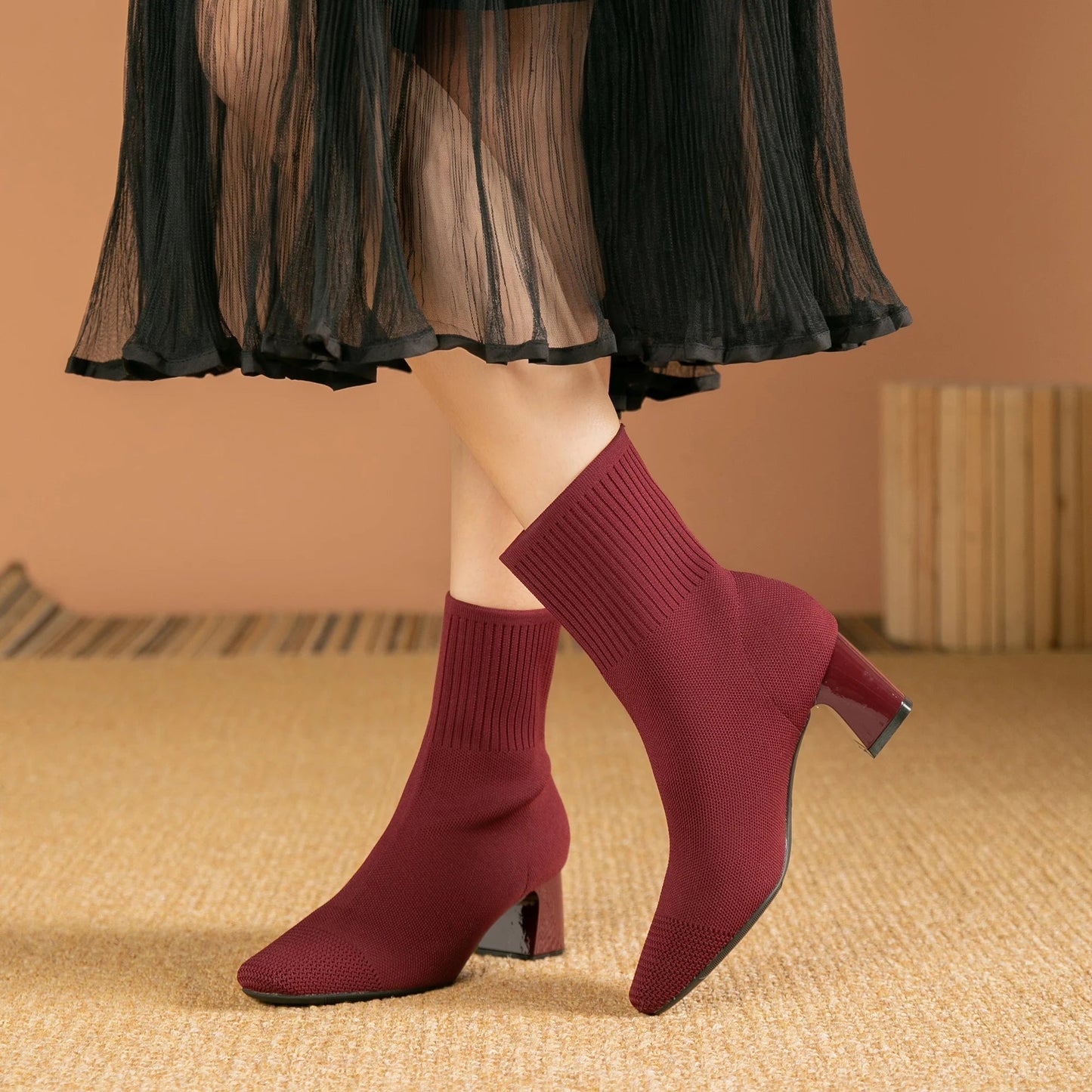 Bottines Femmes Haut Talon Hiver Chaussures Neige Grip