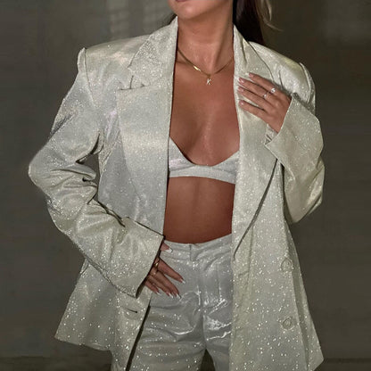 Costume Femme Élégant avec Veste, Pantalon et Top