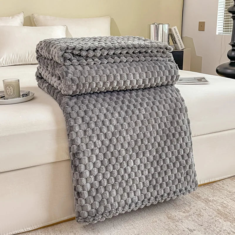 Plaid Peluche Jaune Doux et Confortable pour Lit ou Canapé