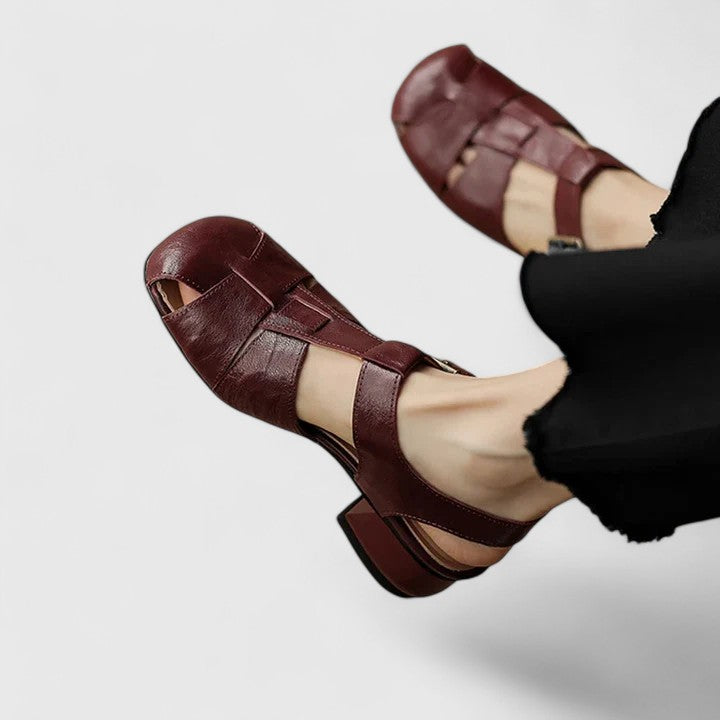 Sandales Femmes Vintage à Bout Ouvert et Talon Bloc
