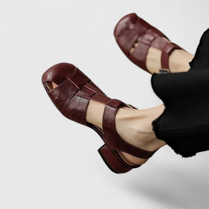 Sandales Femmes Vintage à Bout Ouvert et Talon Bloc