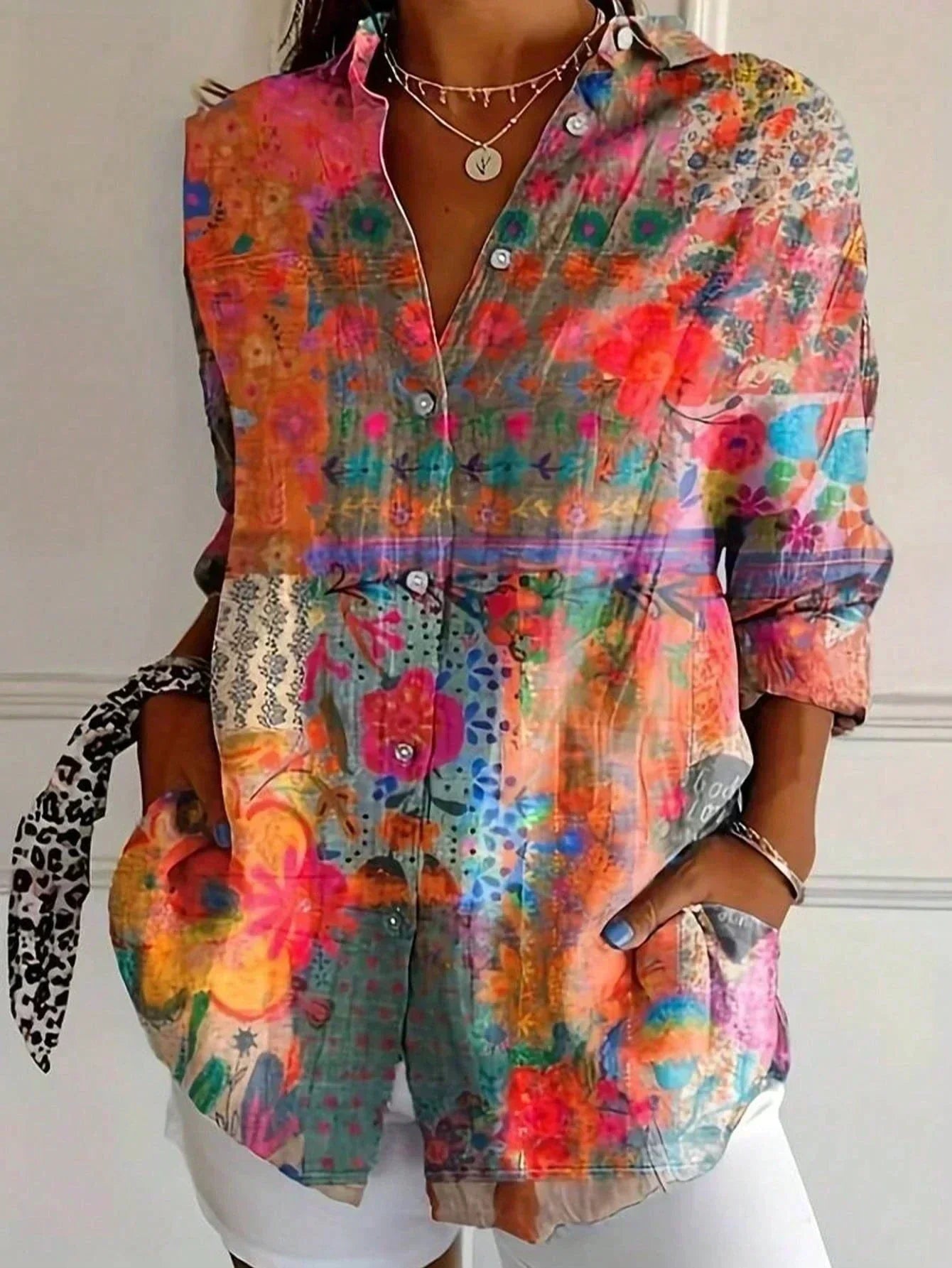 Blouse Femme Fluide Boutonnée Coupe Décontractée
