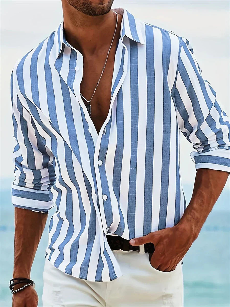 Chemise Homme Lin Biologique Bleu Clair Été - PanierRoyale