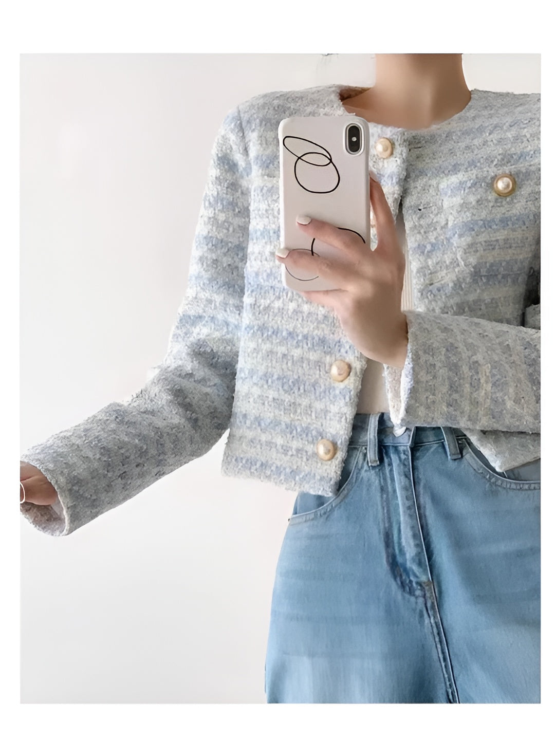 Blazer Femme Tissu Texturé Coupe Courte Structurée