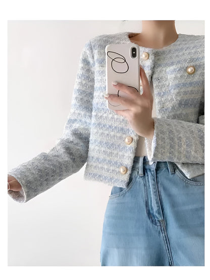 Blazer Femme Tissu Texturé Coupe Courte Structurée