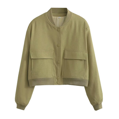 Veste femme courte avec poches, style décontracté pour tous les jours