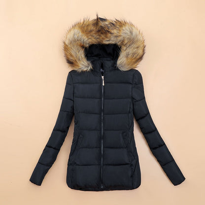 Veste Femme Hivernale Élégante à Capuche avec Col Fourrure Synthétique