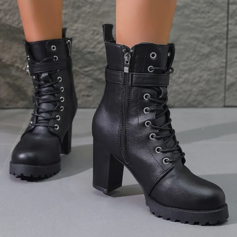 Bottines Femmes à Lacets avec Décoration à Boucle