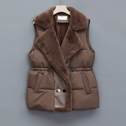 Gilet Femme Hiver Doux avec Col en Fourrure Synthétique - PanierRoyale