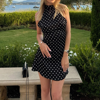 Robe Mini Femme Dos Nu Col Halter à Pois